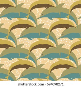 Seamless texture with a flock of dolphins under water, illustration for background