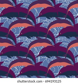 Seamless texture with a flock of dolphins under water, illustration for background