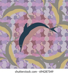 Seamless texture with a flock of dolphins under water, illustration for background