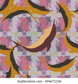 Seamless texture with a flock of dolphins under water, illustration for background