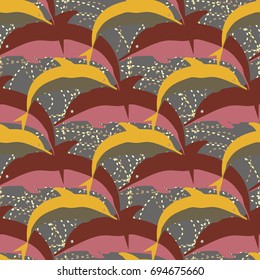 Seamless texture with a flock of dolphins under water, illustration for background