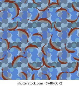 Seamless texture with a flock of dolphins under water, illustration for background