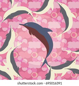 Seamless texture with a flock of dolphins under water, illustration for background