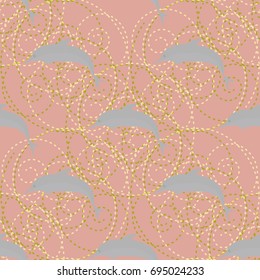 Seamless texture with a flock of dolphins under water, illustration for background