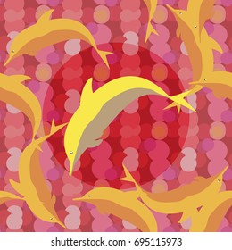 Seamless texture with a flock of dolphins under water, illustration for background