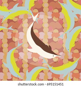 Seamless texture with a flock of dolphins under water, illustration for background