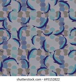 Seamless texture with a flock of dolphins under water, illustration for background