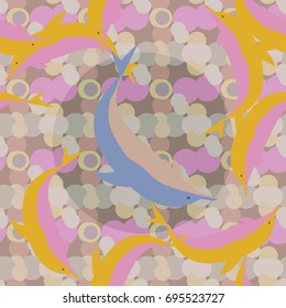 Seamless texture with a flock of dolphins under water, illustration for background