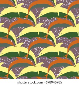 Seamless texture with a flock of dolphins under water, illustration for background