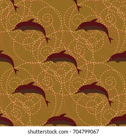 Seamless texture with a flock of dolphins under water, illustration for background