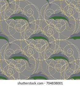 Seamless texture with a flock of dolphins under water, illustration for background