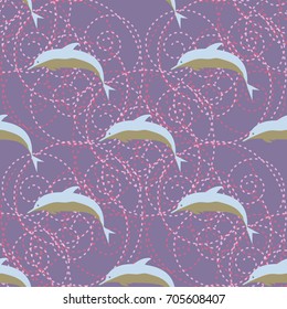 Seamless texture with a flock of dolphins under water, illustration for background