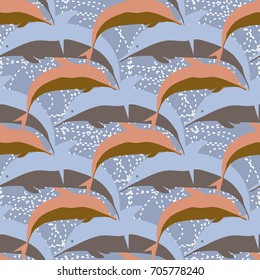 Seamless texture with a flock of dolphins under water, illustration for background