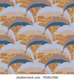 Seamless texture with a flock of dolphins under water, illustration for background