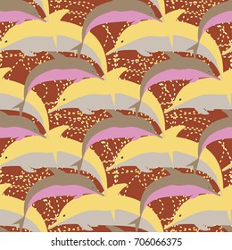 Seamless texture with a flock of dolphins under water, illustration for background