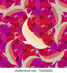 Seamless texture with a flock of dolphins under water, illustration for background