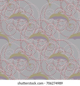 Seamless texture with a flock of dolphins under water, illustration for background