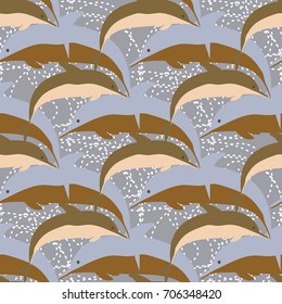 Seamless texture with a flock of dolphins under water, illustration for background