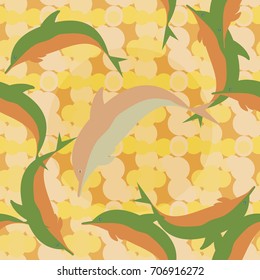 Seamless texture with a flock of dolphins under water, illustration for background