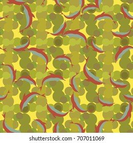 Seamless texture with a flock of dolphins under water, illustration for background