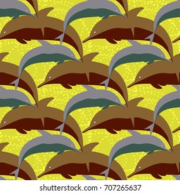 Seamless texture with a flock of dolphins under water, illustration for background