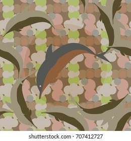 Seamless texture with a flock of dolphins under water, illustration for background