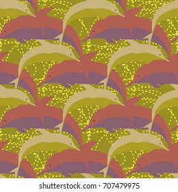 Seamless texture with a flock of dolphins under water, illustration for background