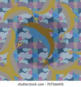 Seamless texture with a flock of dolphins under water, illustration for background