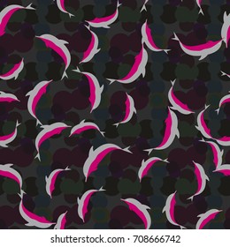 Seamless texture with a flock of dolphins under water, illustration for background