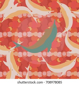 Seamless texture with a flock of dolphins under water, illustration for background
