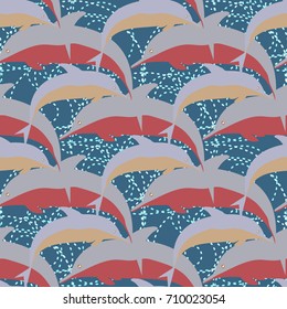 Seamless texture with a flock of dolphins under water, illustration for background