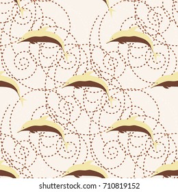 Seamless texture with a flock of dolphins under water, illustration for background