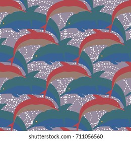 Seamless texture with a flock of dolphins under water, illustration for background