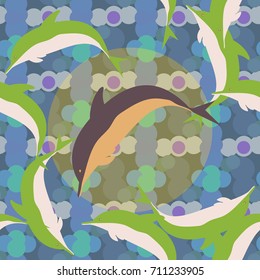 Seamless texture with a flock of dolphins under water, illustration for background