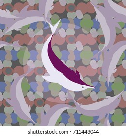 Seamless texture with a flock of dolphins under water, illustration for background