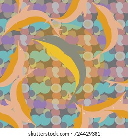 Seamless texture with a flock of dolphins under water, illustration for background