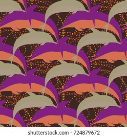 Seamless texture with a flock of dolphins under water, illustration for background