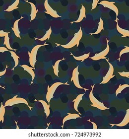 Seamless texture with a flock of dolphins under water, illustration for background