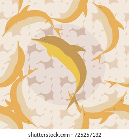 Seamless texture with a flock of dolphins under water, illustration for background