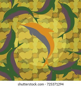 Seamless texture with a flock of dolphins under water, illustration for background