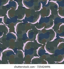 Seamless texture with a flock of dolphins under water, illustration for background