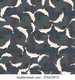 Seamless texture with a flock of dolphins under water, illustration for background