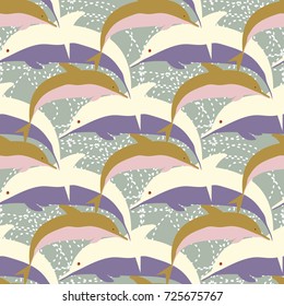 Seamless texture with a flock of dolphins under water, illustration for background