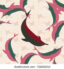Seamless texture with a flock of dolphins under water, illustration for background