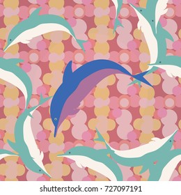Seamless texture with a flock of dolphins under water, illustration for background
