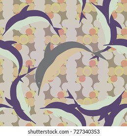 Seamless texture with a flock of dolphins under water, illustration for background