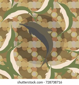 Seamless texture with a flock of dolphins under water, illustration for background