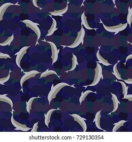 Seamless texture with a flock of dolphins under water, illustration for background