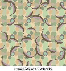 Seamless texture with a flock of dolphins under water, illustration for background