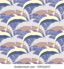 Seamless texture with a flock of dolphins under water, illustration for background